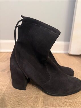 Dark Gray Stuart Weitzman SW Suede Block Heel Ankle Boots